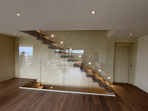 Mulhouse : Escalier autoporteur et garde corps full verre